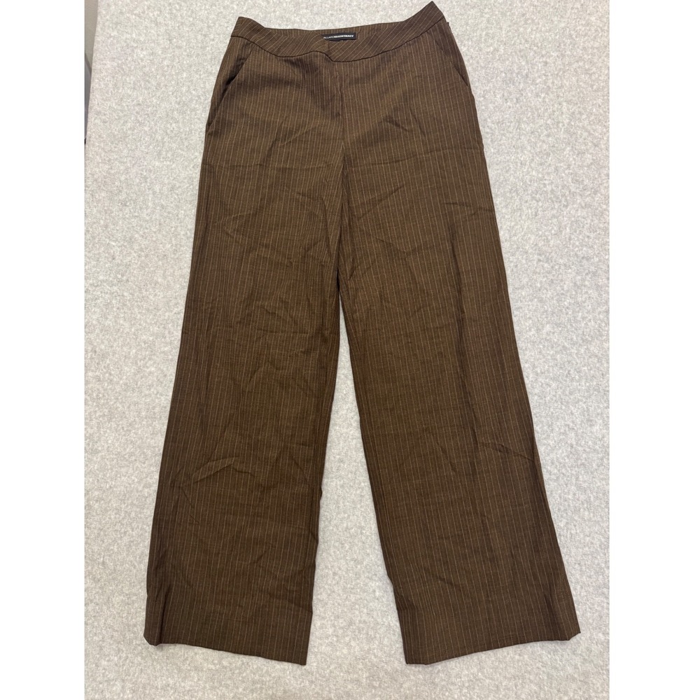 Linda Allard Ellen Tracy Brown Pinstripe Wool Wide‎ Leg Pants Size 6 Officecore